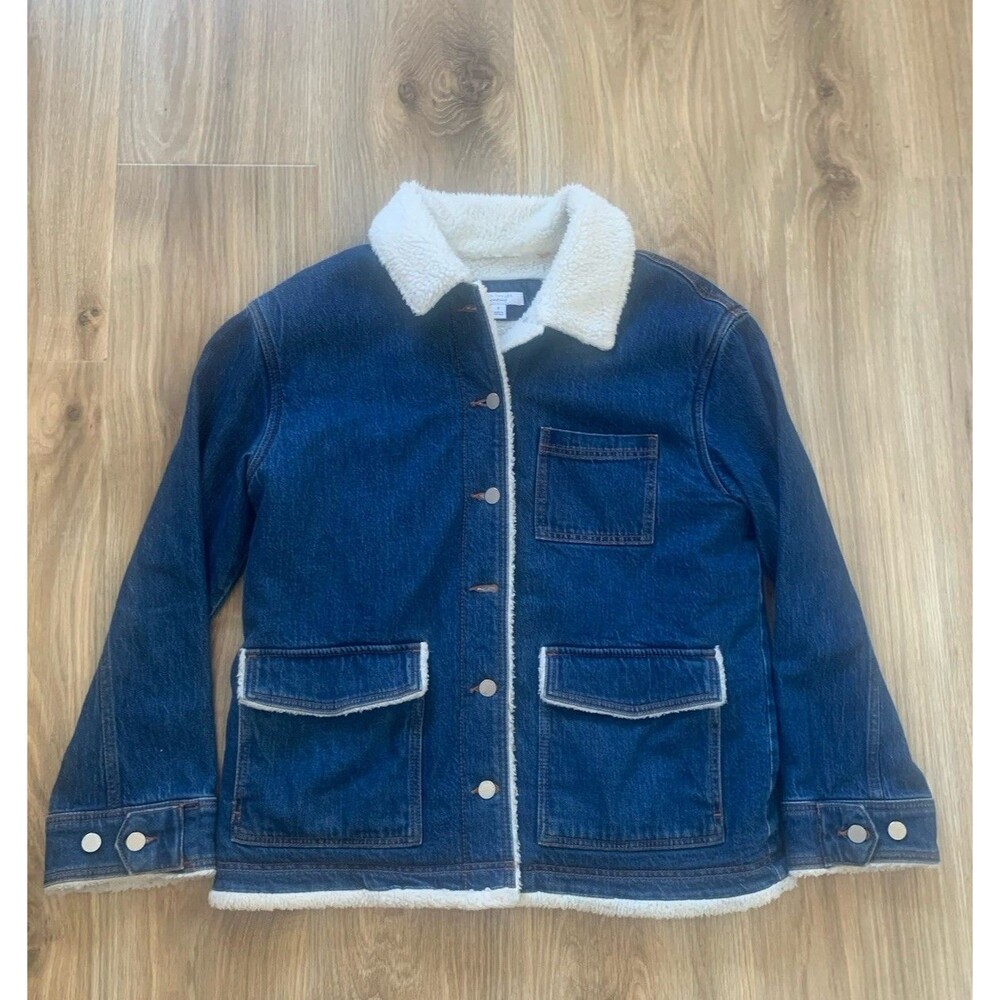 Ann Taylor Weekend Denim Sherpa Jacket Chore Barn Ranch Coat Sz S Carpenter